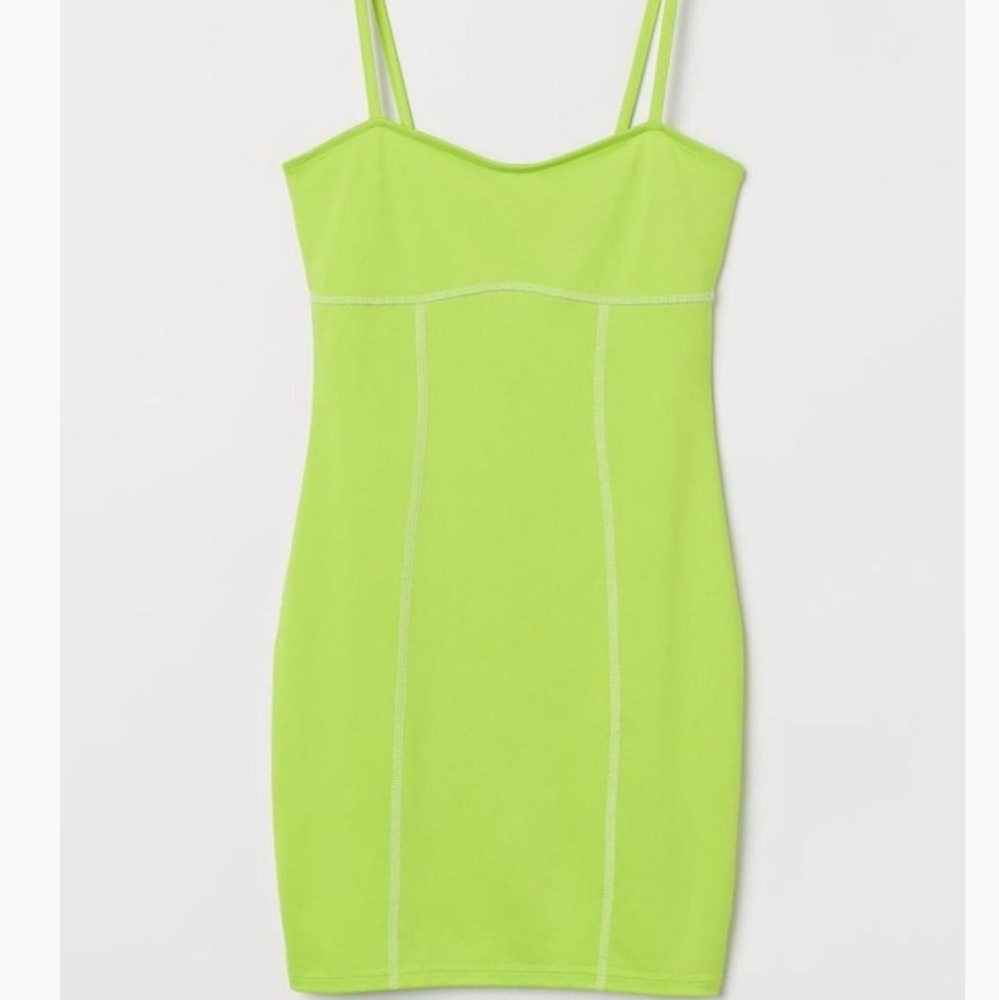 H&M neon green bodycon mini dress size Medium NWT